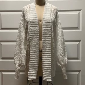 NWT open cardigan crotchet stitch sweater with rib at sleeve, placket & hem